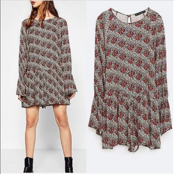 Zara Trafaluc Collection Red & Black Floral Long Sleeve Shorts Romper Size XS - Picture 1 of 16